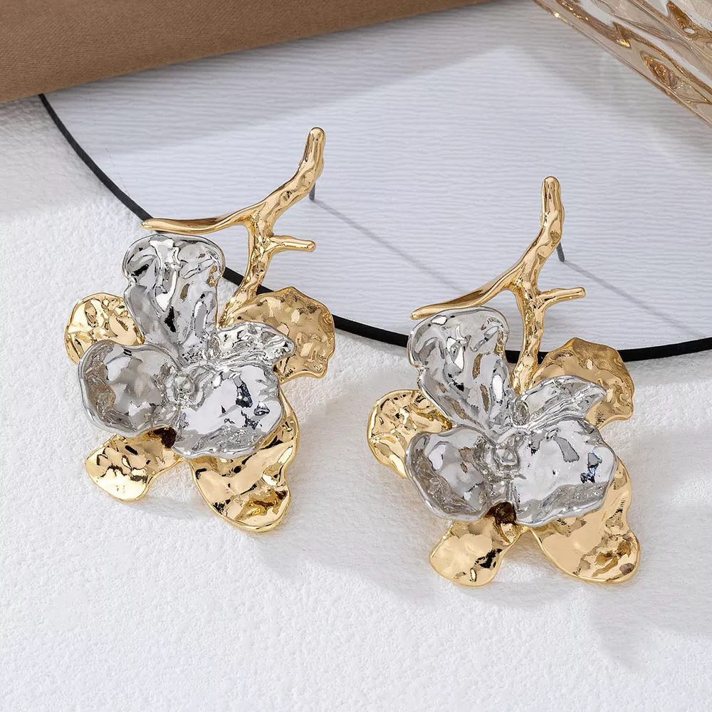 Stainless Steel Flower Statement Drop Earrings, image 3