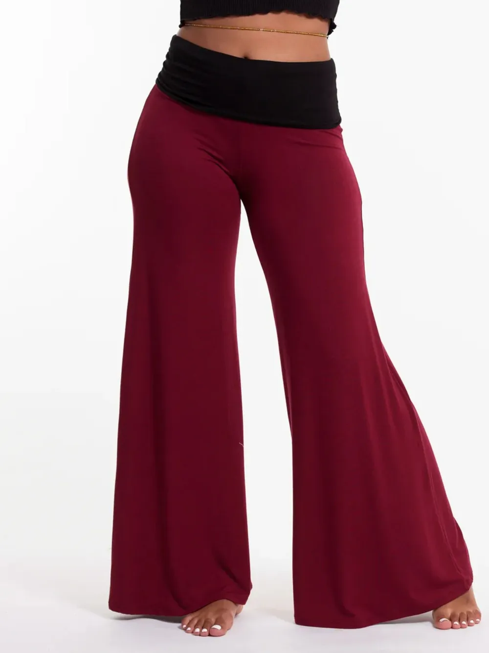 High Waisted Wide Leg Yoga Pants with Contrast Waistband