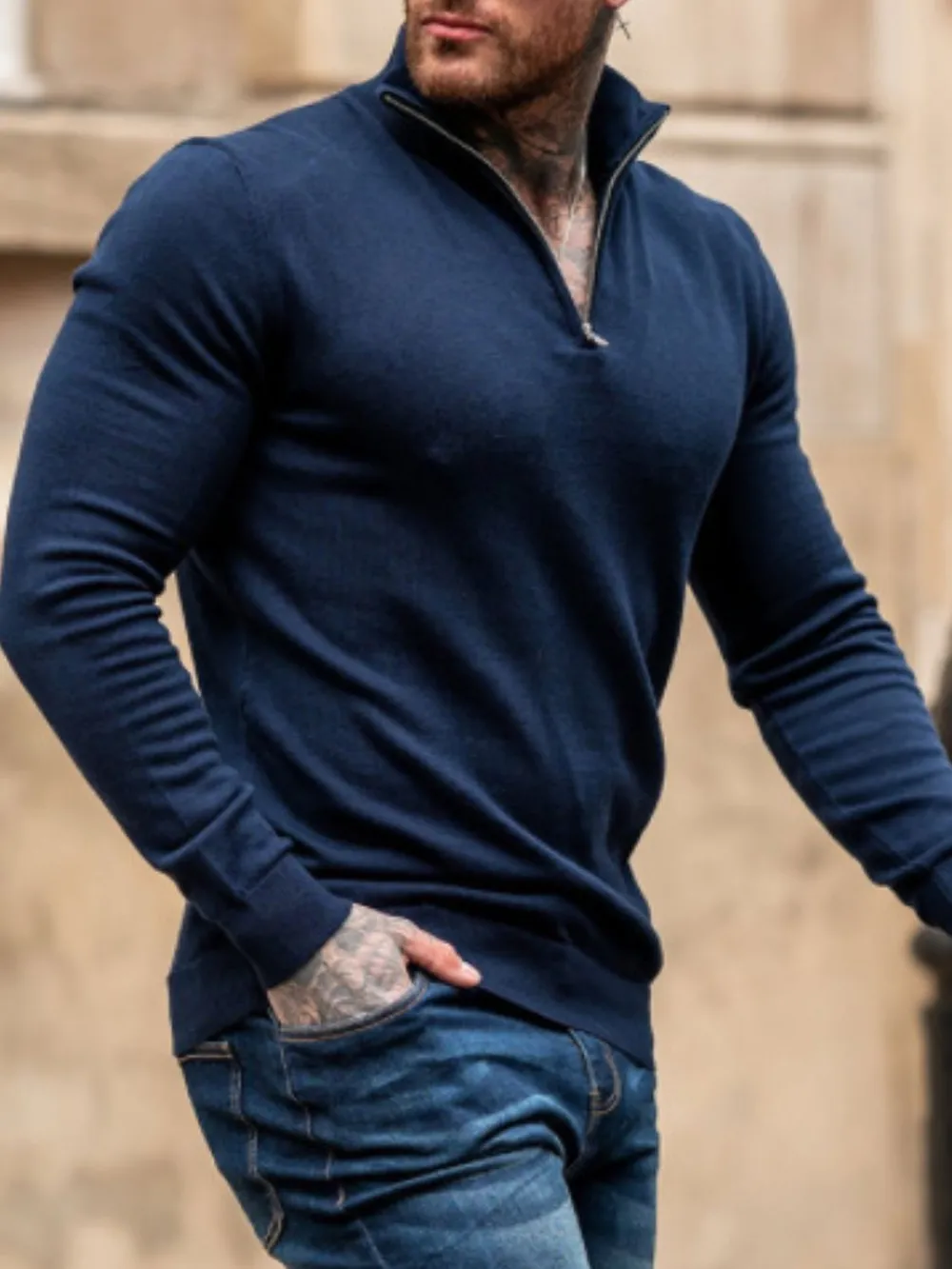 Men's Plus Size Quarter Zip Long Sleeve Knit Top, image 3