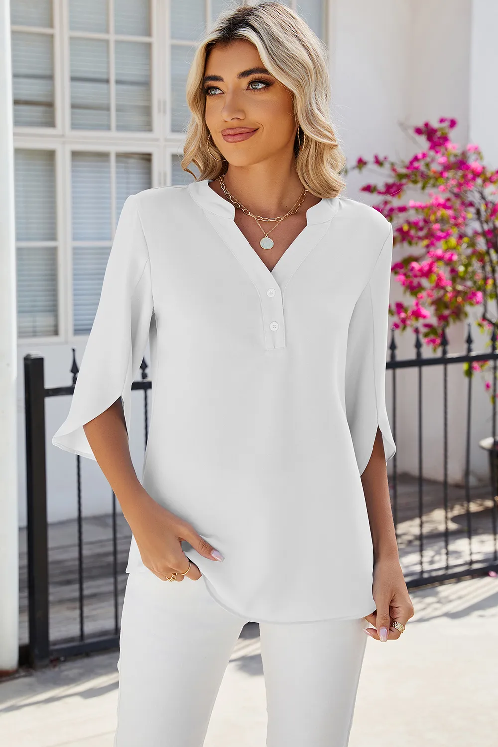 Notched Half Button T-Shirt, image 10