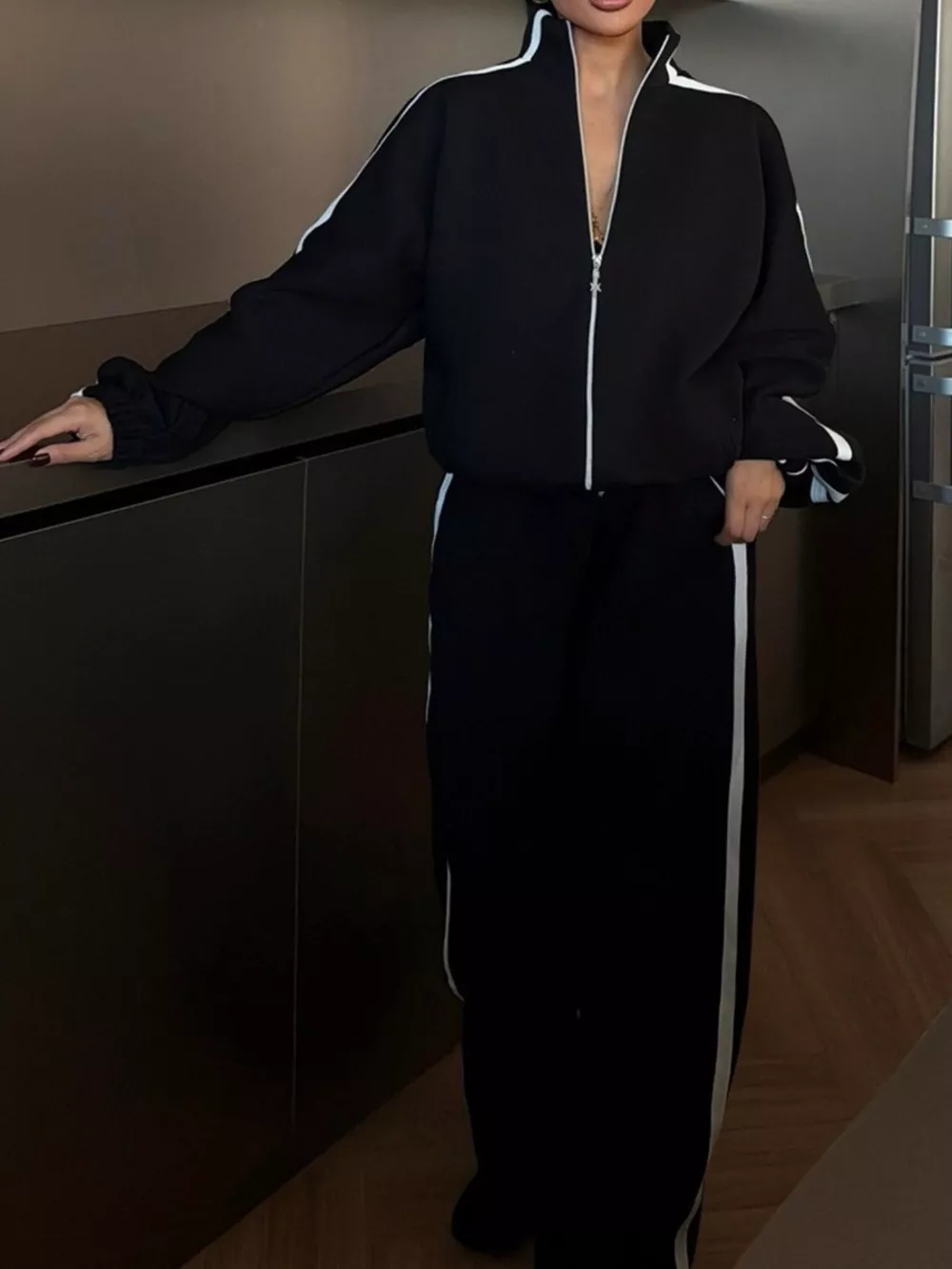 Side Stripes Zip Up Top and Pants Set, image 8