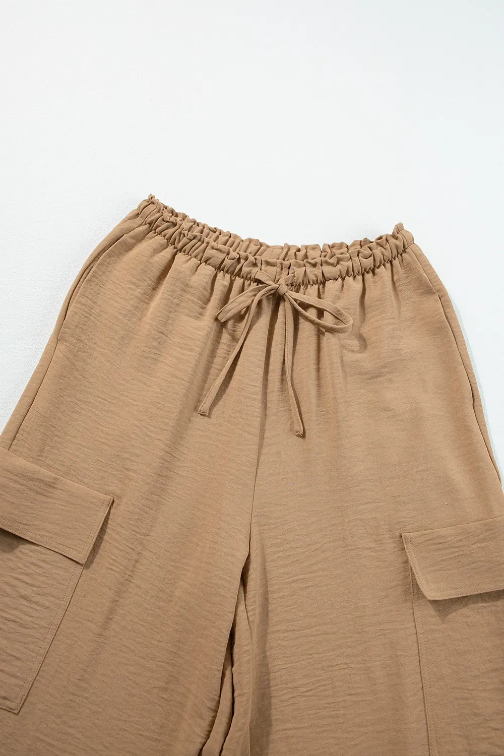 Drawstring Frilled Waist Wide Leg Utility Trousers, image 13
