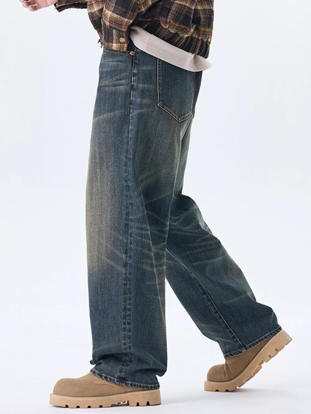 Men's Plus Size Wash Wide Leg Jeans, image 3
