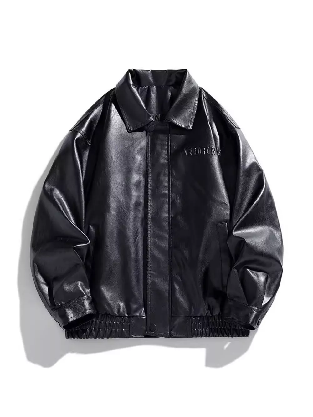 Men's Plus Size Collared Neck Leather Jacket, image 3