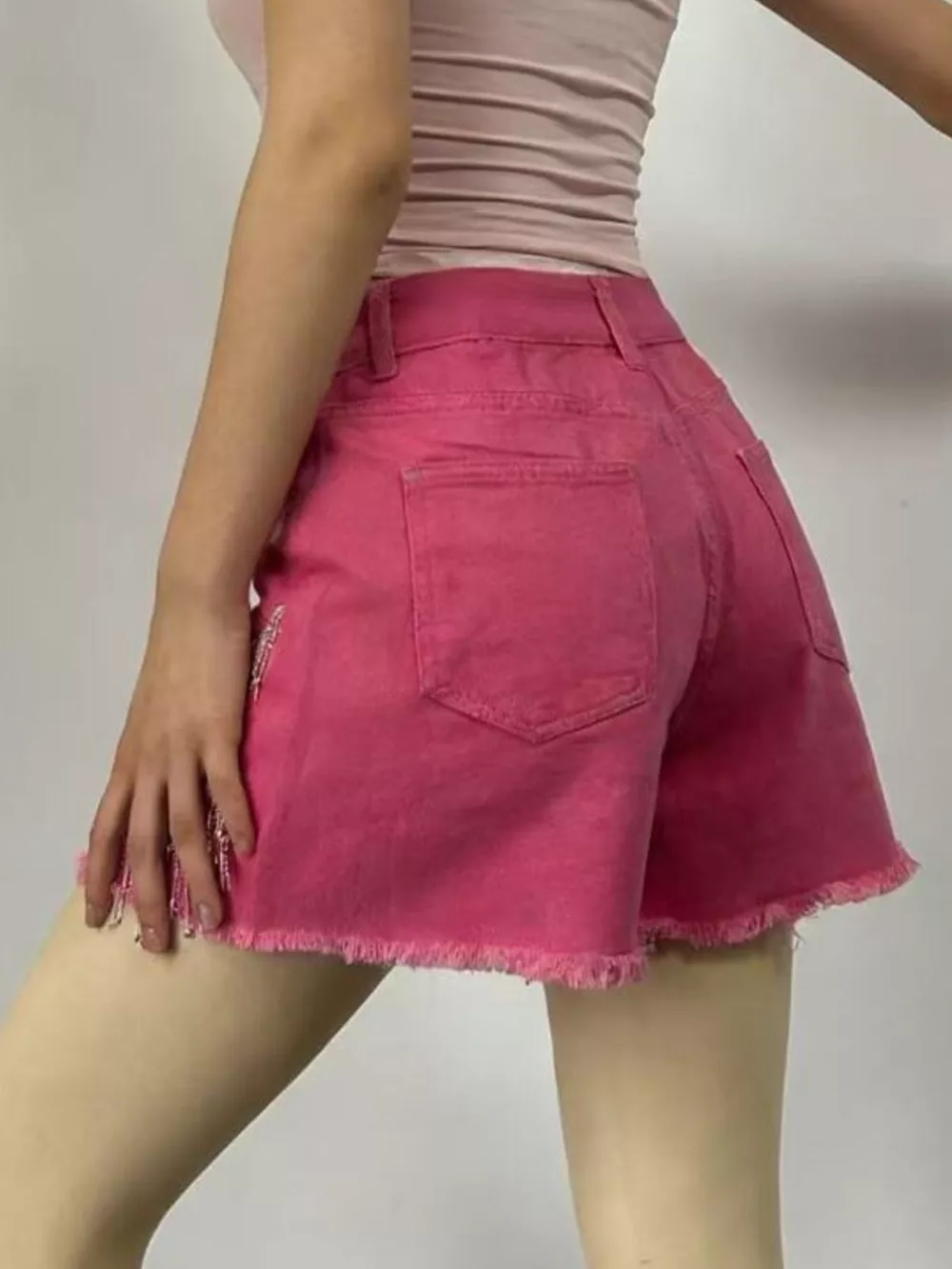 Rhinestone Chain Raw Hem Denim Shorts, image 10