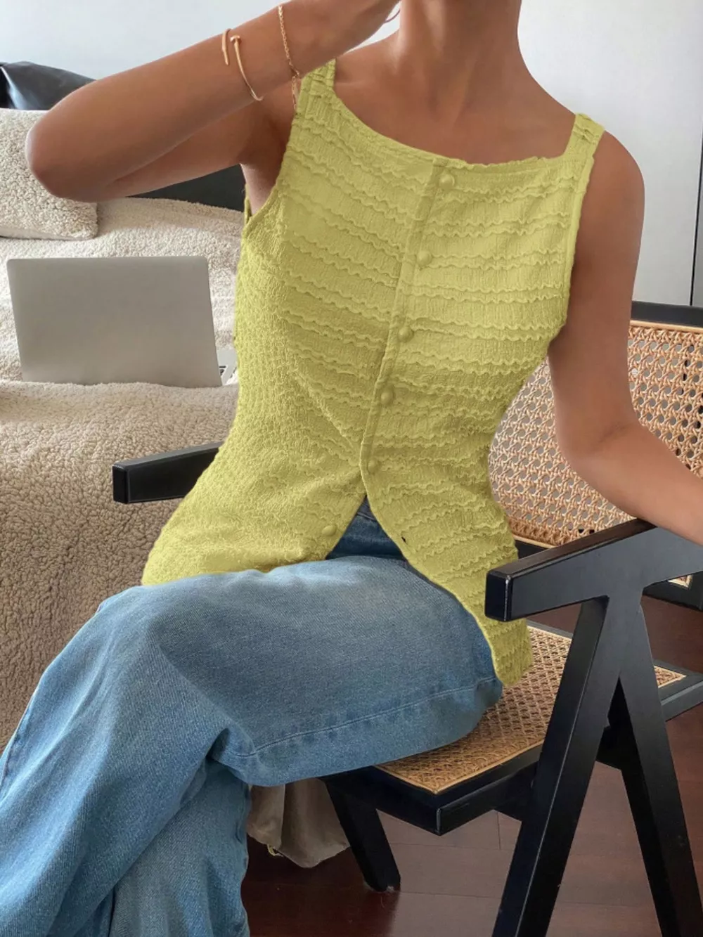 Textured Button-Front Tank, image 15