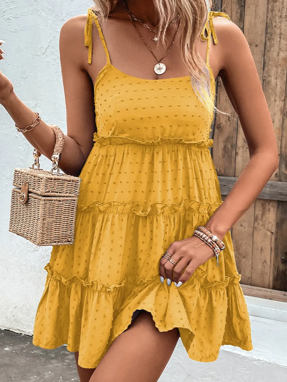 Frill Spaghetti Strap Tiered Dress, image 8