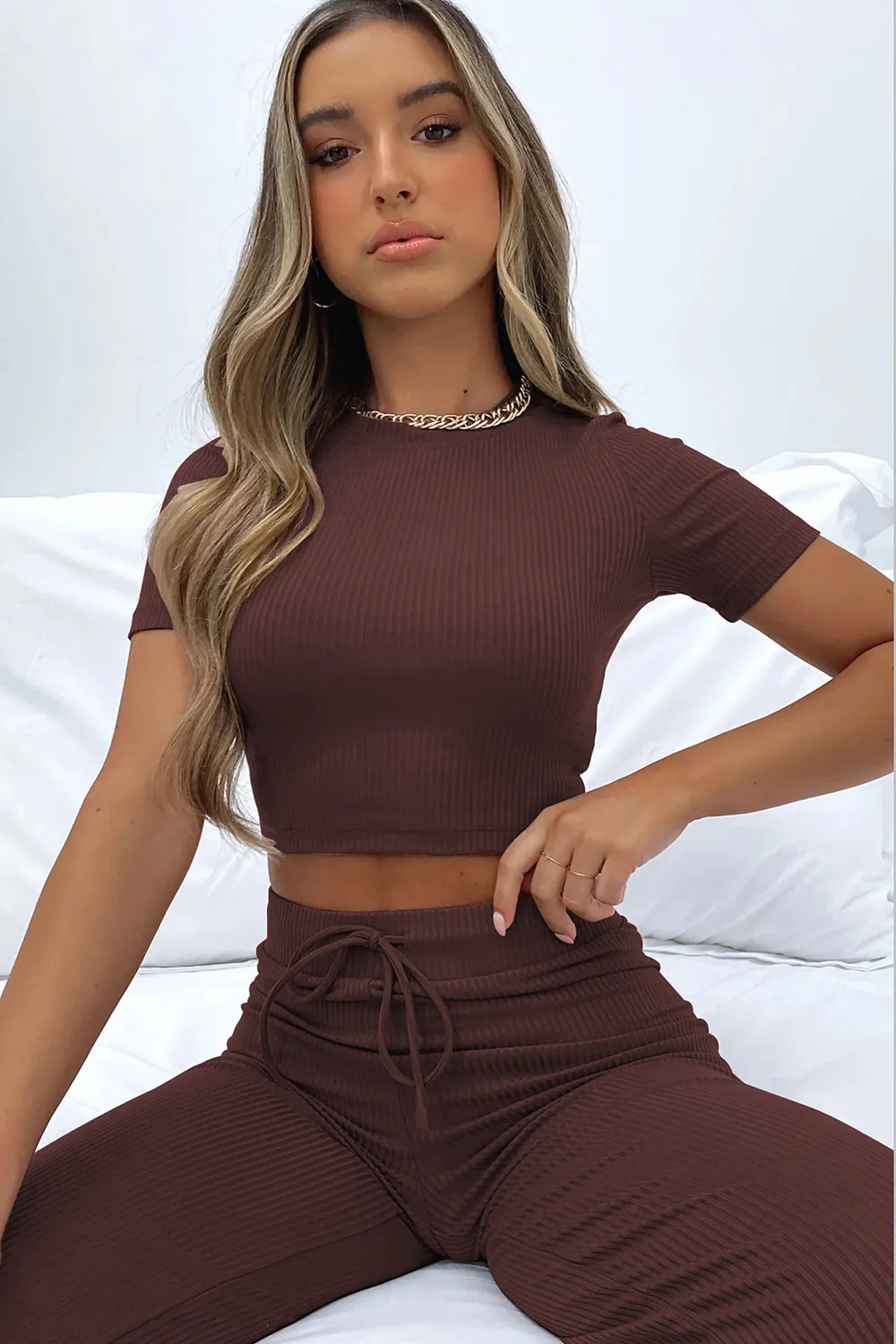 Round Neck Short Sleeve Top and Pants Set, image 14