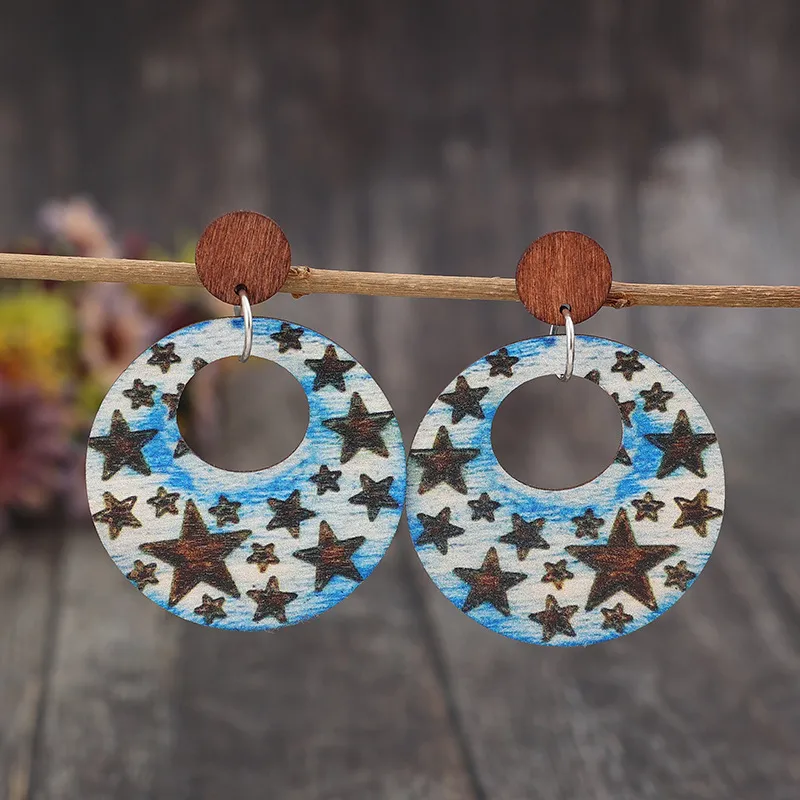 Cutout Star Print Wooden Dangle Earrings, image 3