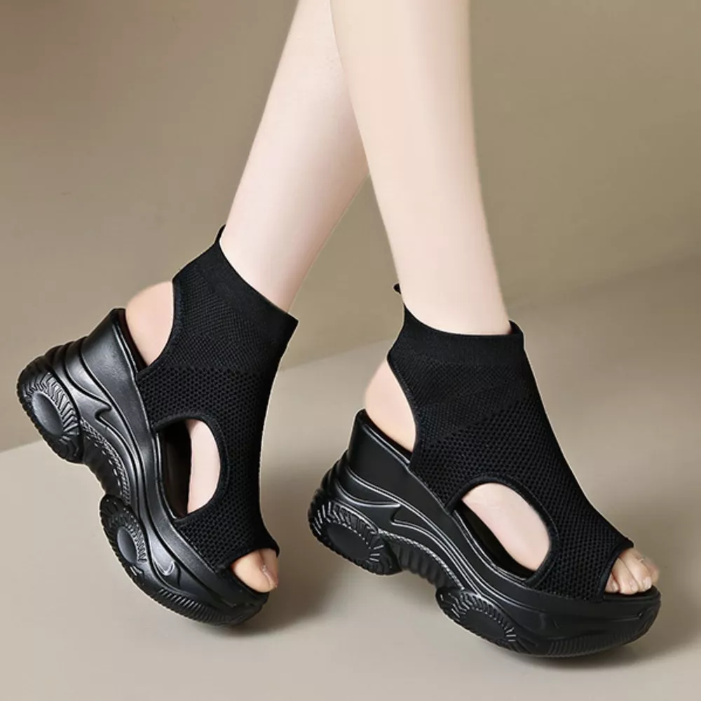 Cutout Mesh Wedge Sandals, image 5