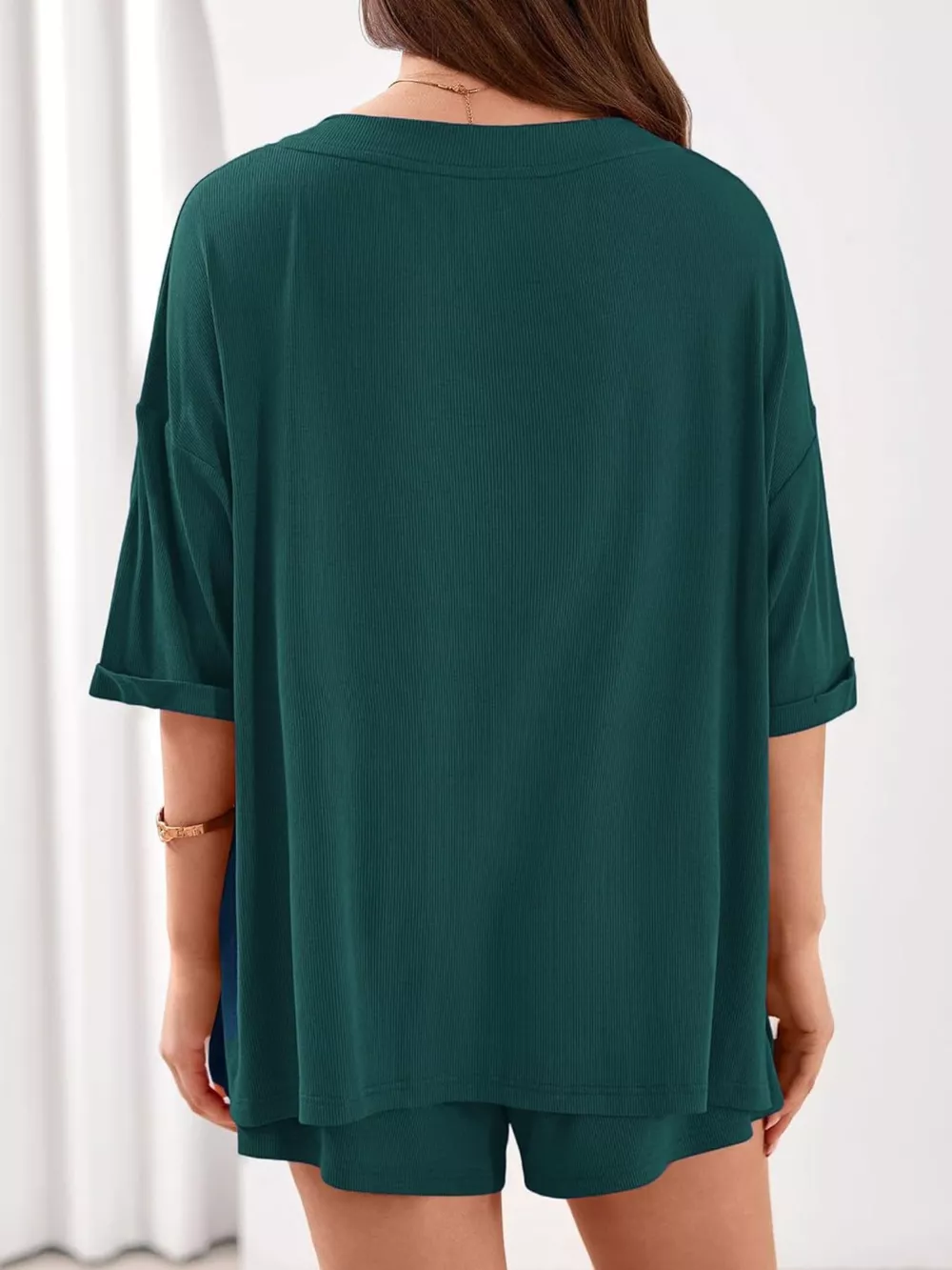 Casual Solid Color V-Neck Top & Shorts Set, image 34