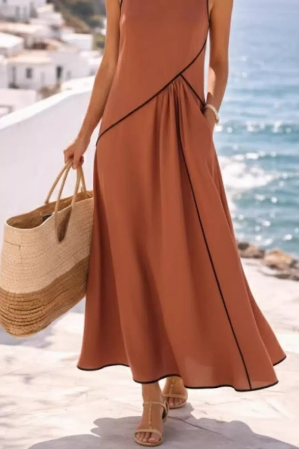 Sleeveless Casual Maxi Dress with Contrast Trim, image 8