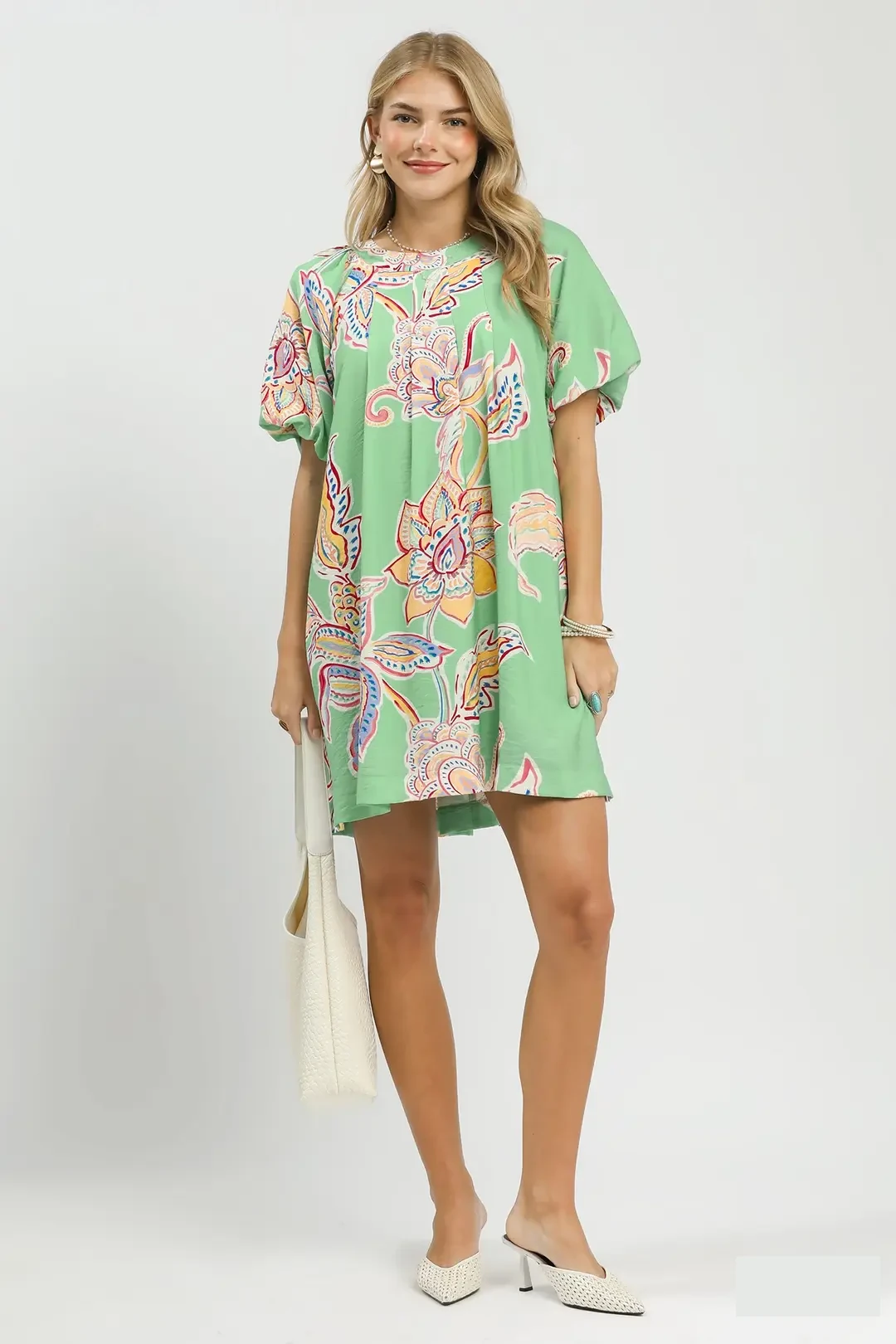 Boho Floral Print Mini Dress with Pockets, image 3