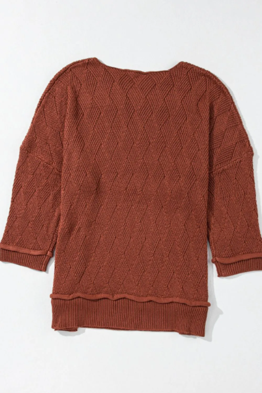 Diamond Round Neck Dropped Shoulder Sweater, image 3