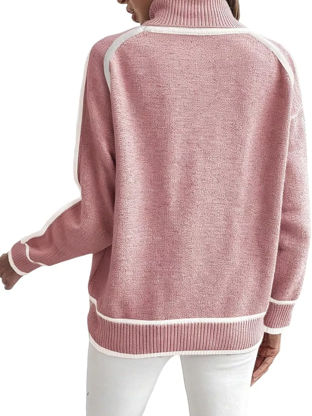 Full Size Turtleneck Contrast Trim Sweater Plus Size, image 25