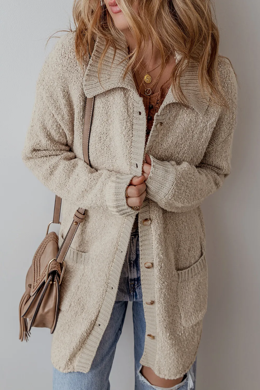 Pocketed Button Up Long Sleeve Cardigan, image 3