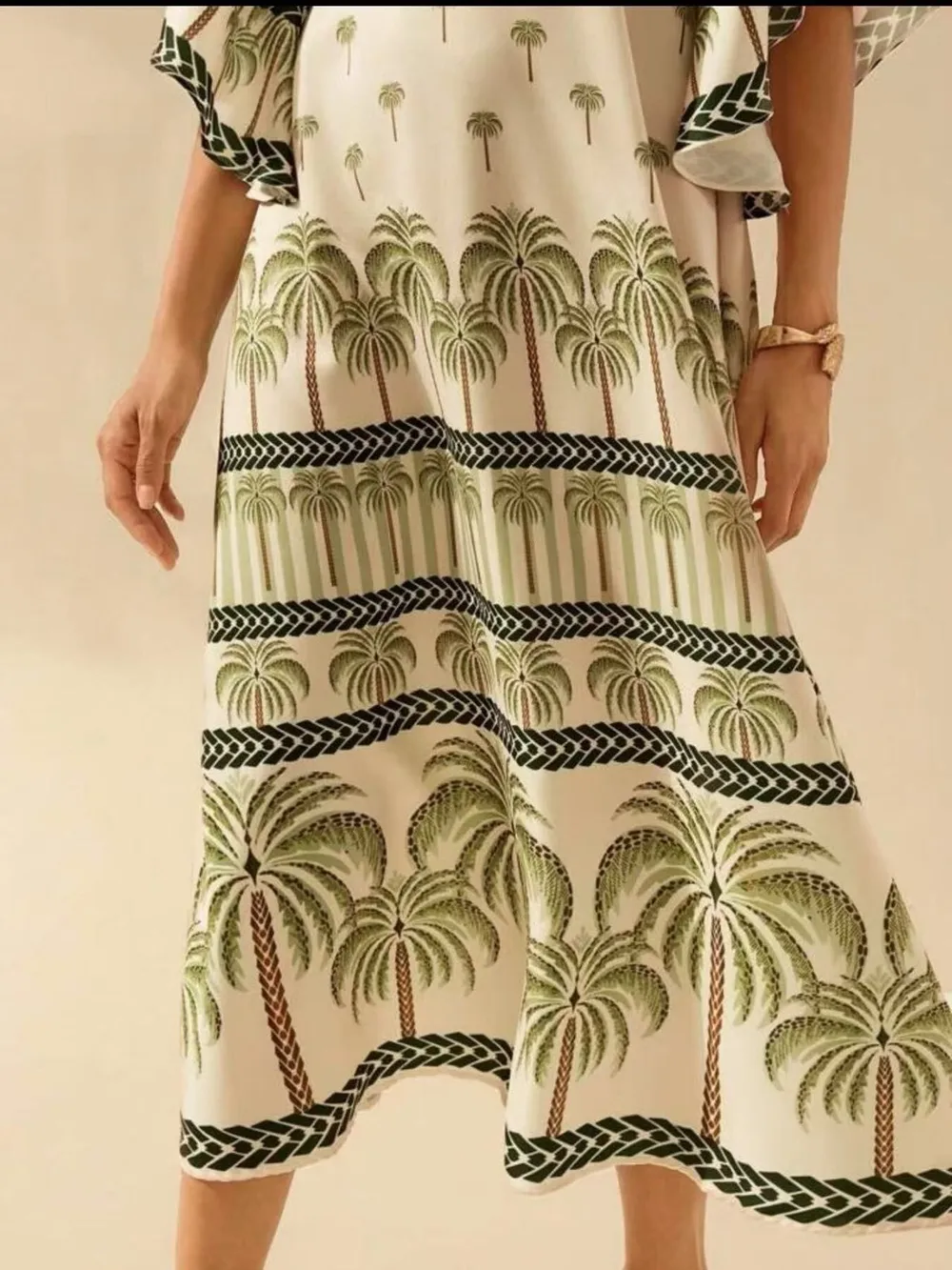 Palm Print V-Neck Midi Dress, image 8