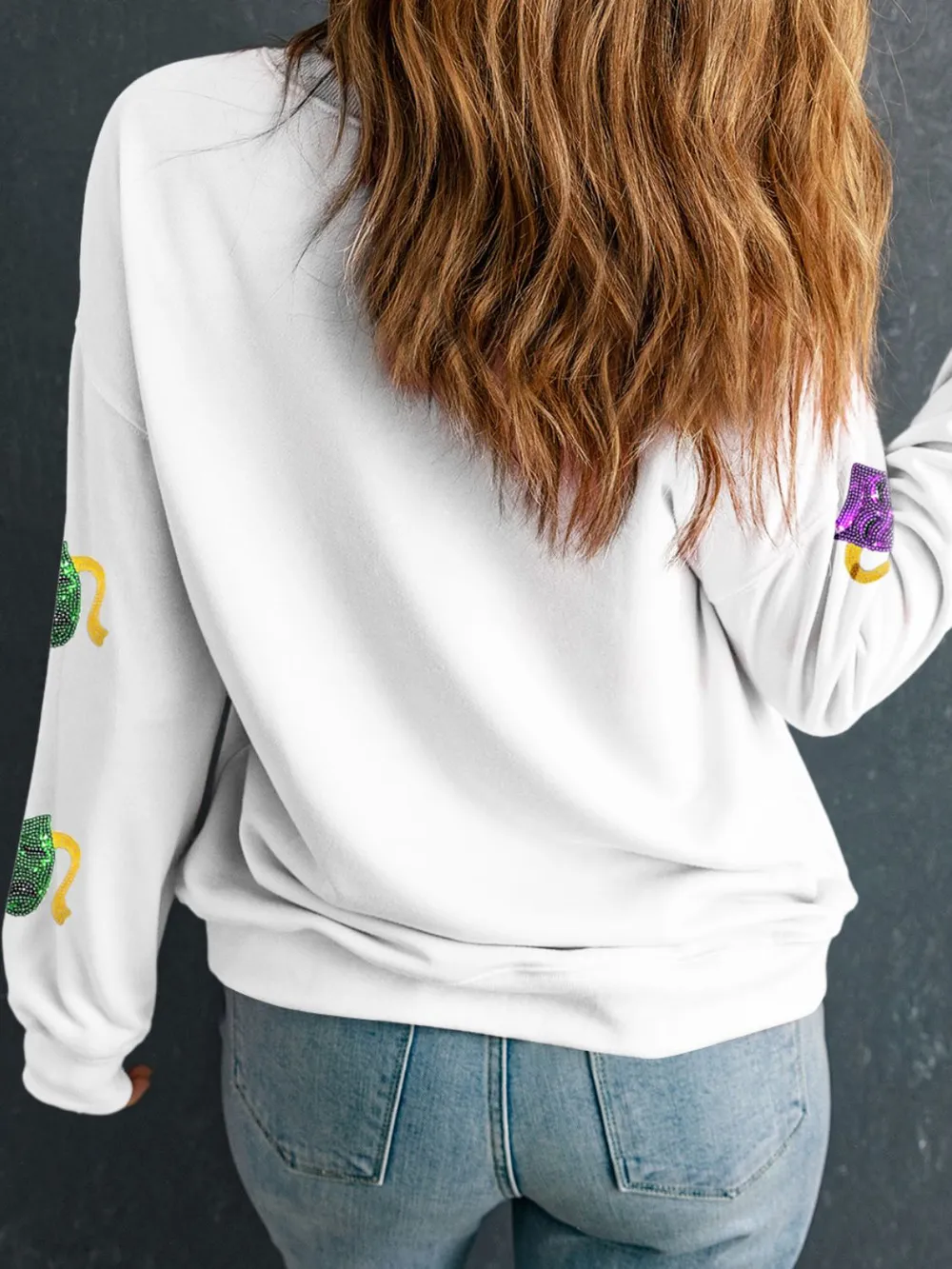 Sequin Round Neck Long Sleeve Sweatshirt, image 2