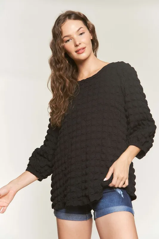 Bubble Texture Round Neck Blouse, image 2