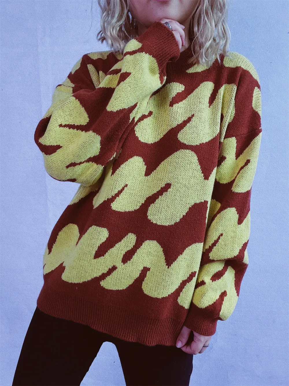 Contrast Round Neck Long Sleeve Sweater, image 9