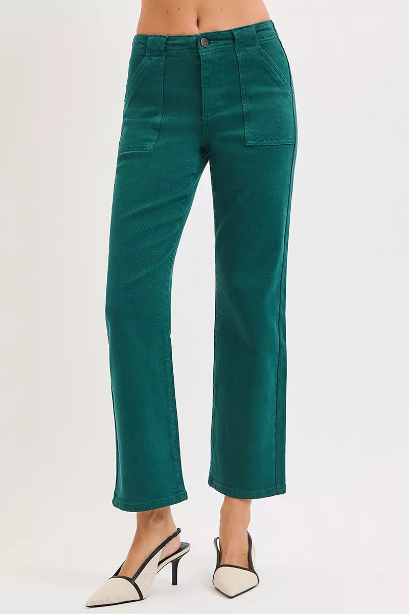 High Rise Ankle Flare Patch Pocket Jeans, image 2