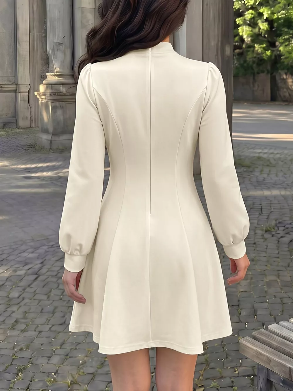 Keyhole Neckline Long Sleeve A-Line Mini Dress, image 6