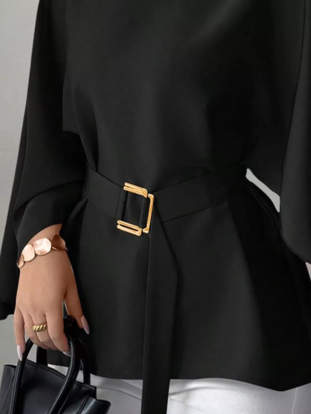Round Neck Belt Batwing Sleeve Blouse, image 12