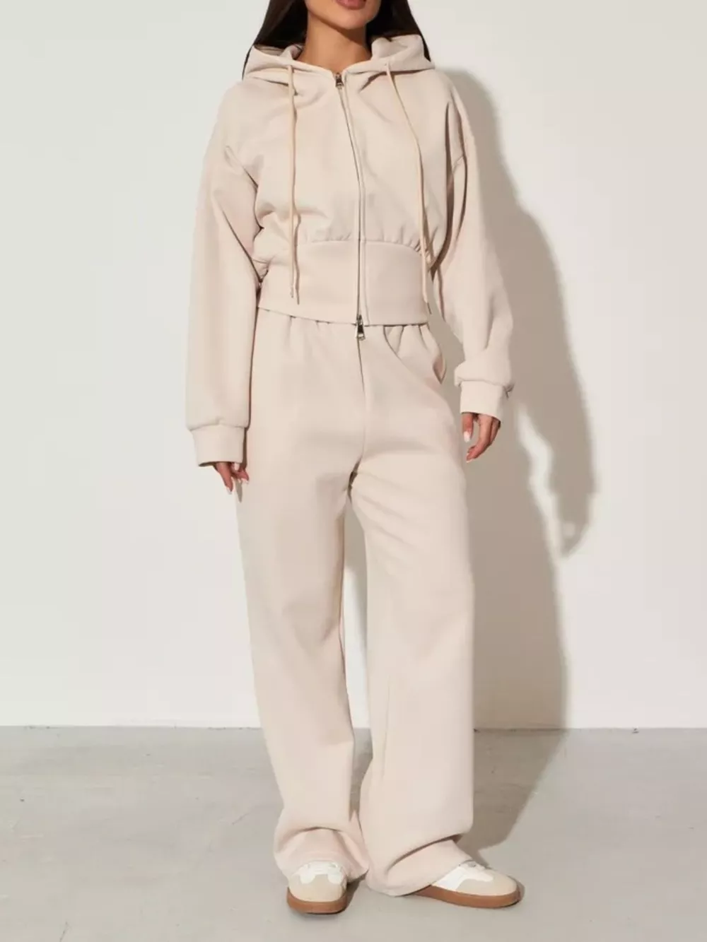 Zip-Up Hoodie and Wide-Leg Sweatpants Set, image 5