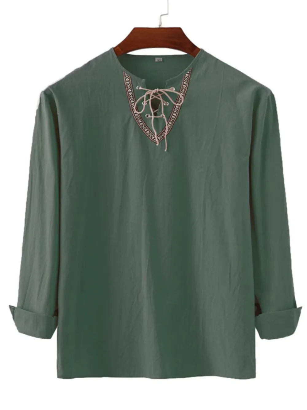 Men's Full Size Lace Up Long Sleeve Shirt Plus Size, image 7