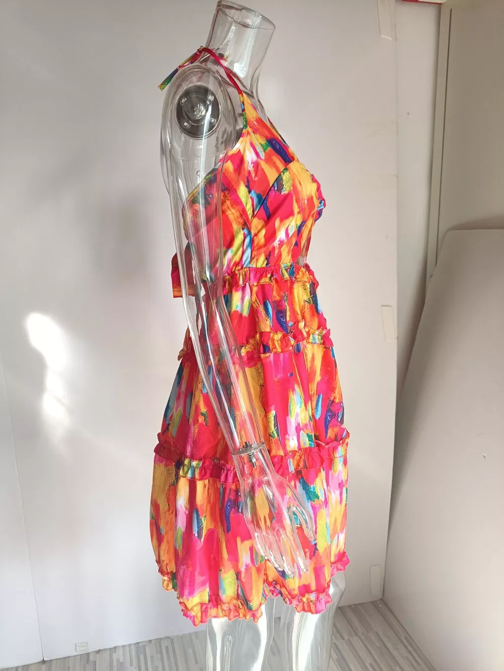 Colorful Print Halter Neck Ruffle Mini Dress, image 6