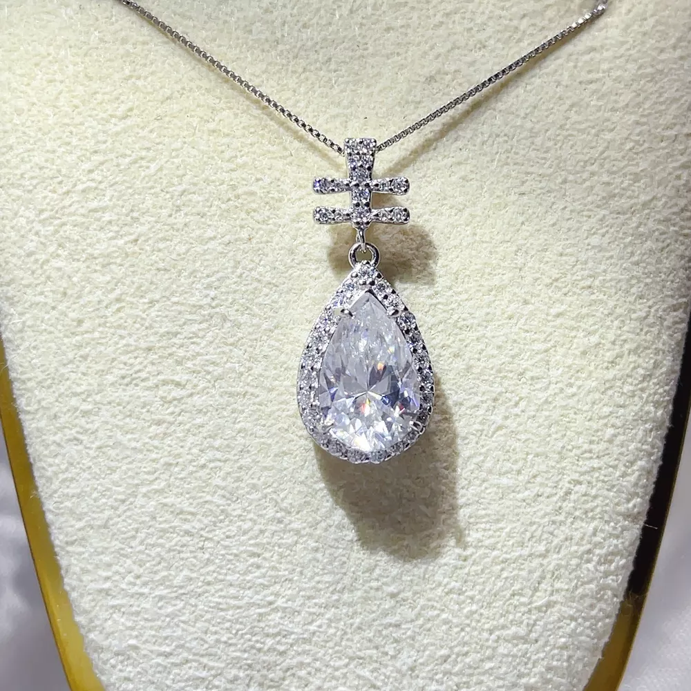 3 Carat 925 Sterling Silver Moissanite Pendant Necklace, image 2