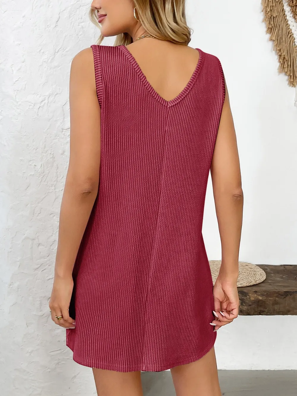 Texture Pocketed V-Neck Tank Dress, image 18