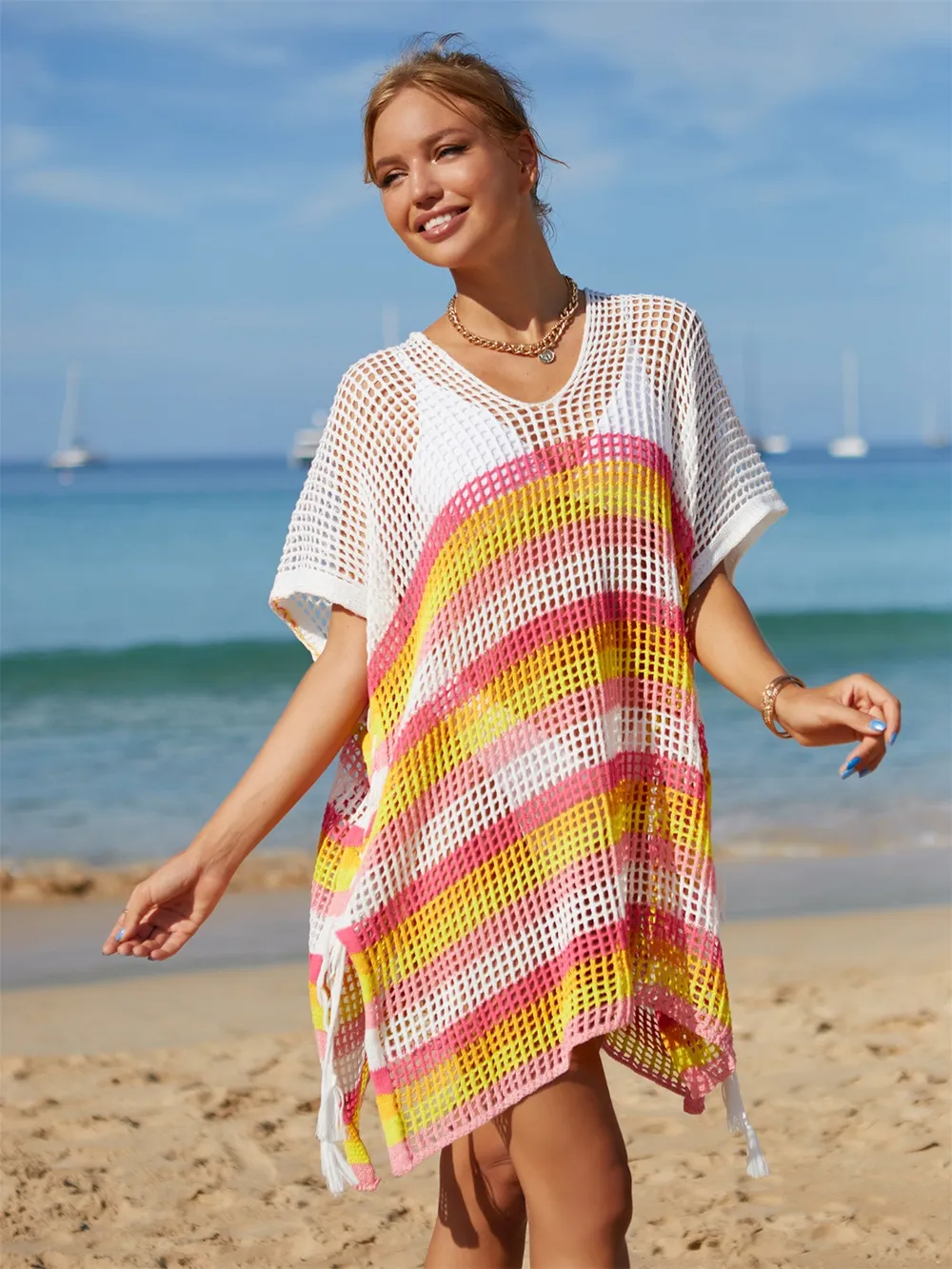Cutout Striped Cover-Up with Tassel, image 8