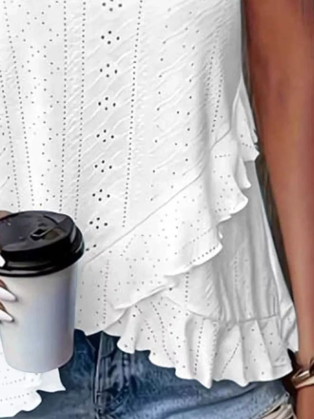 V-Neck Eyelet Ruffled Tank Top, image 2