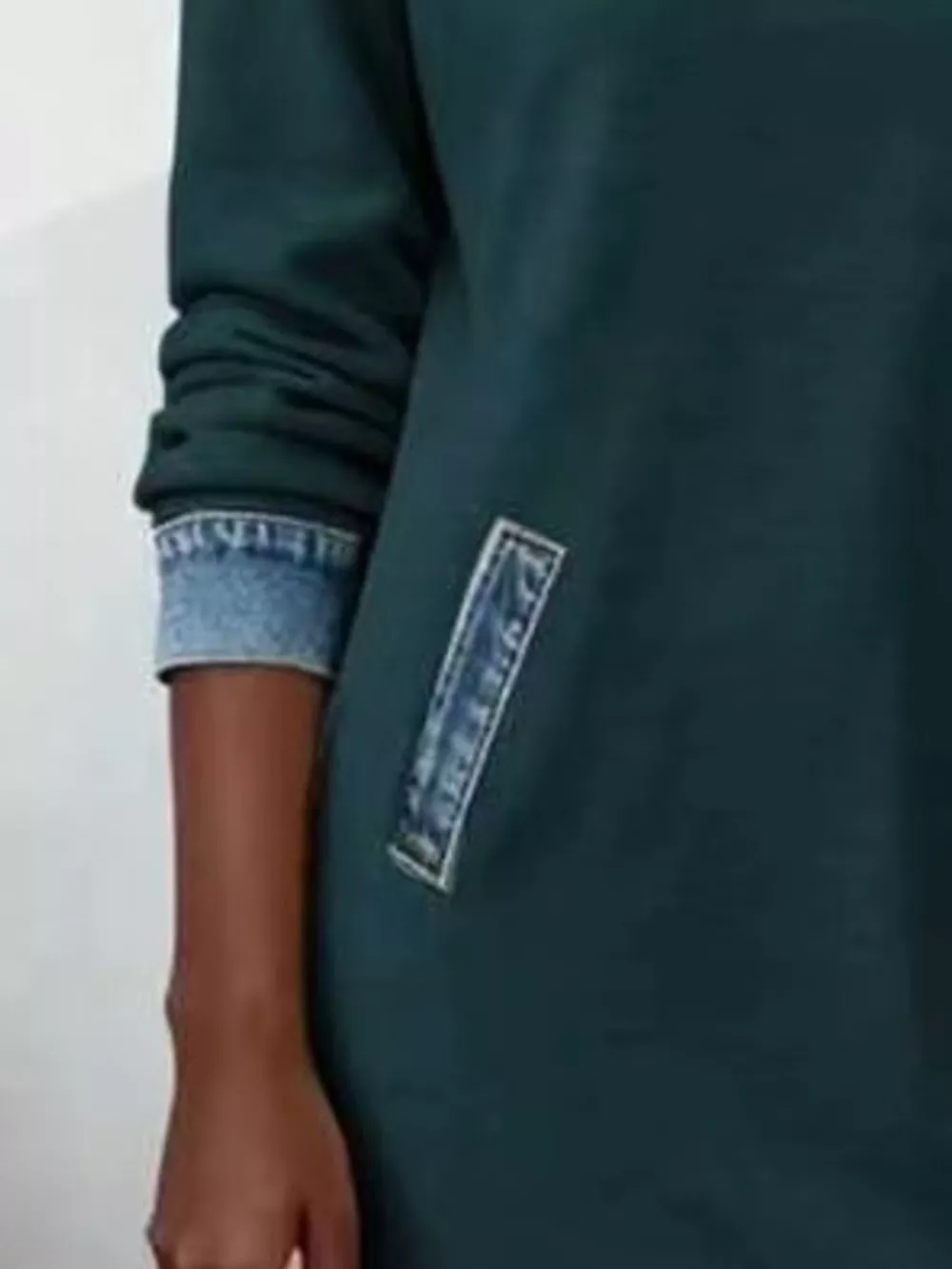 Full Size Denim Patchwork Hooded Sweatshirt Dress Plus Size, image 6