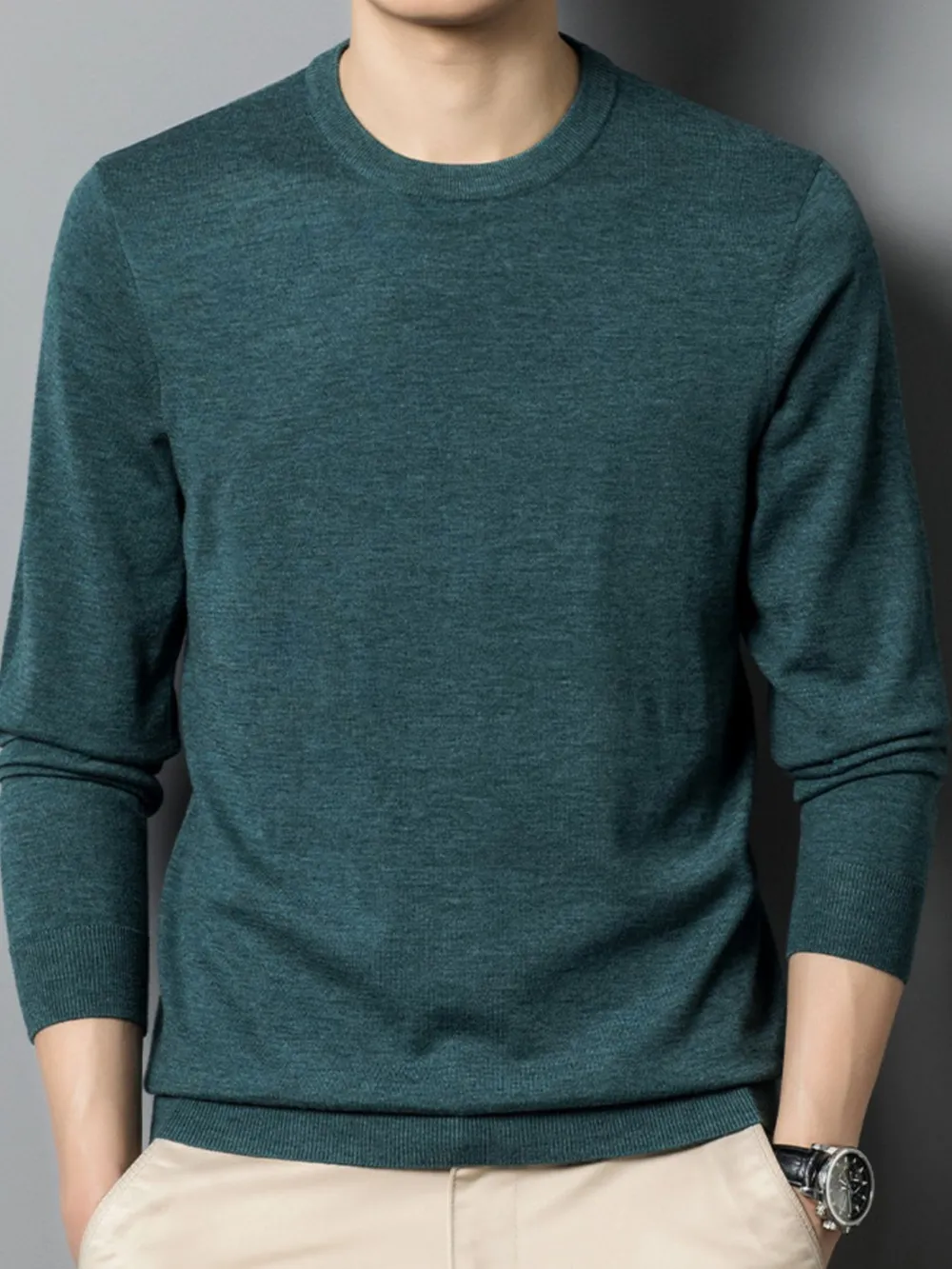 Men's Plus Size Round Neck Long Sleeve Sweater, image 5