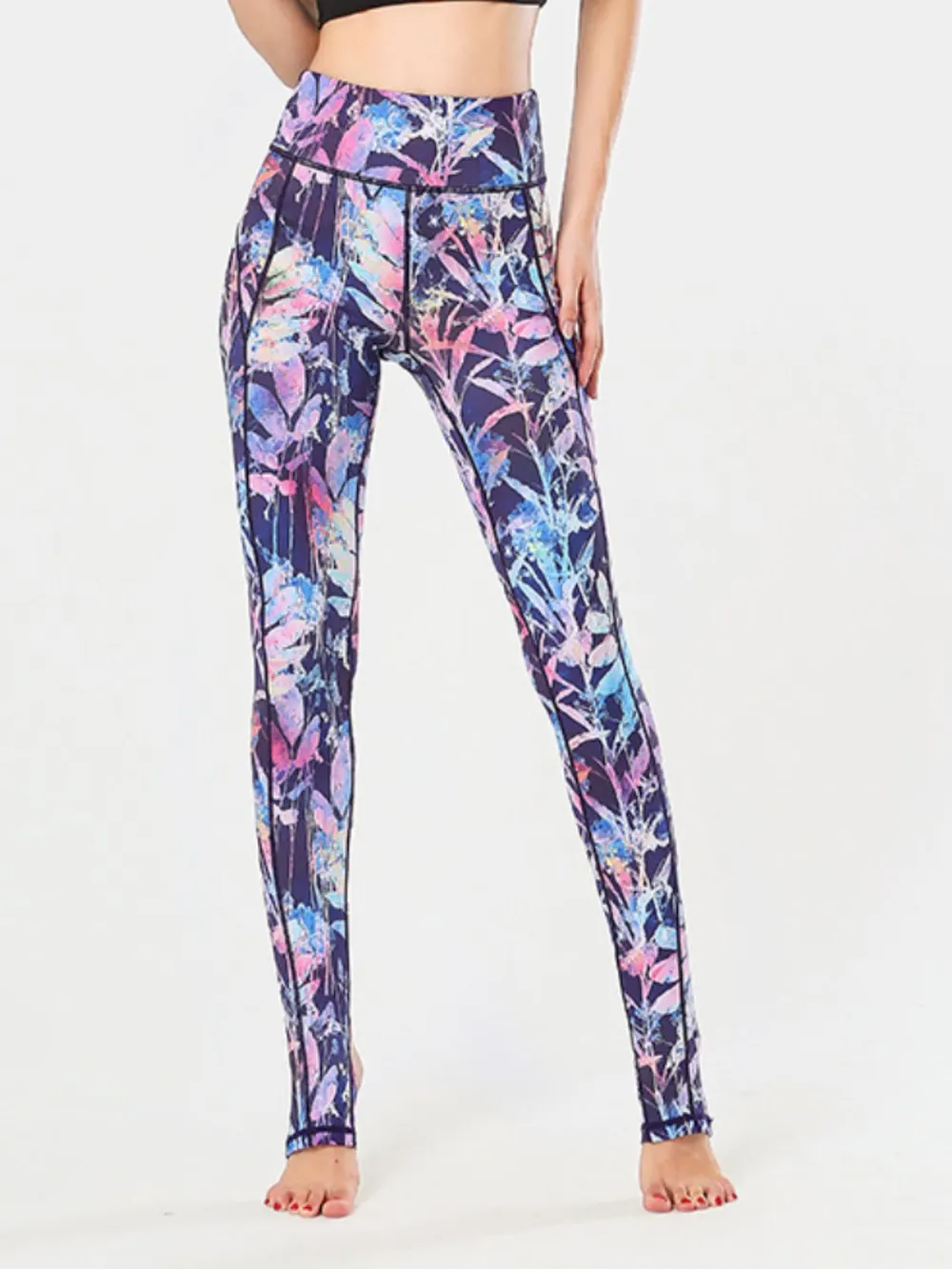 Printed Wide Waistband Active Leggings with Stirrups, image 10
