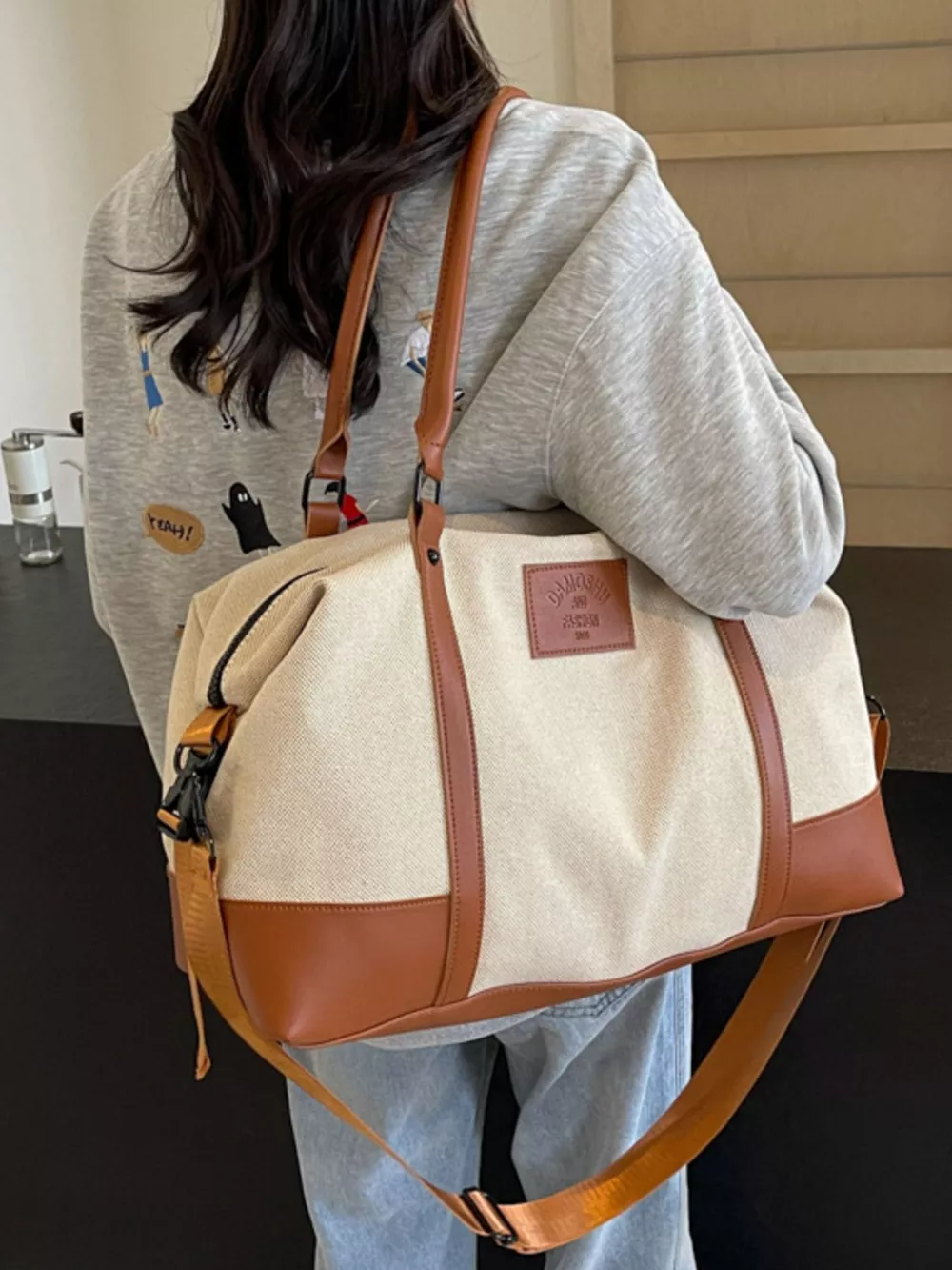Canvas Leather Trim Travel Bag, image 14