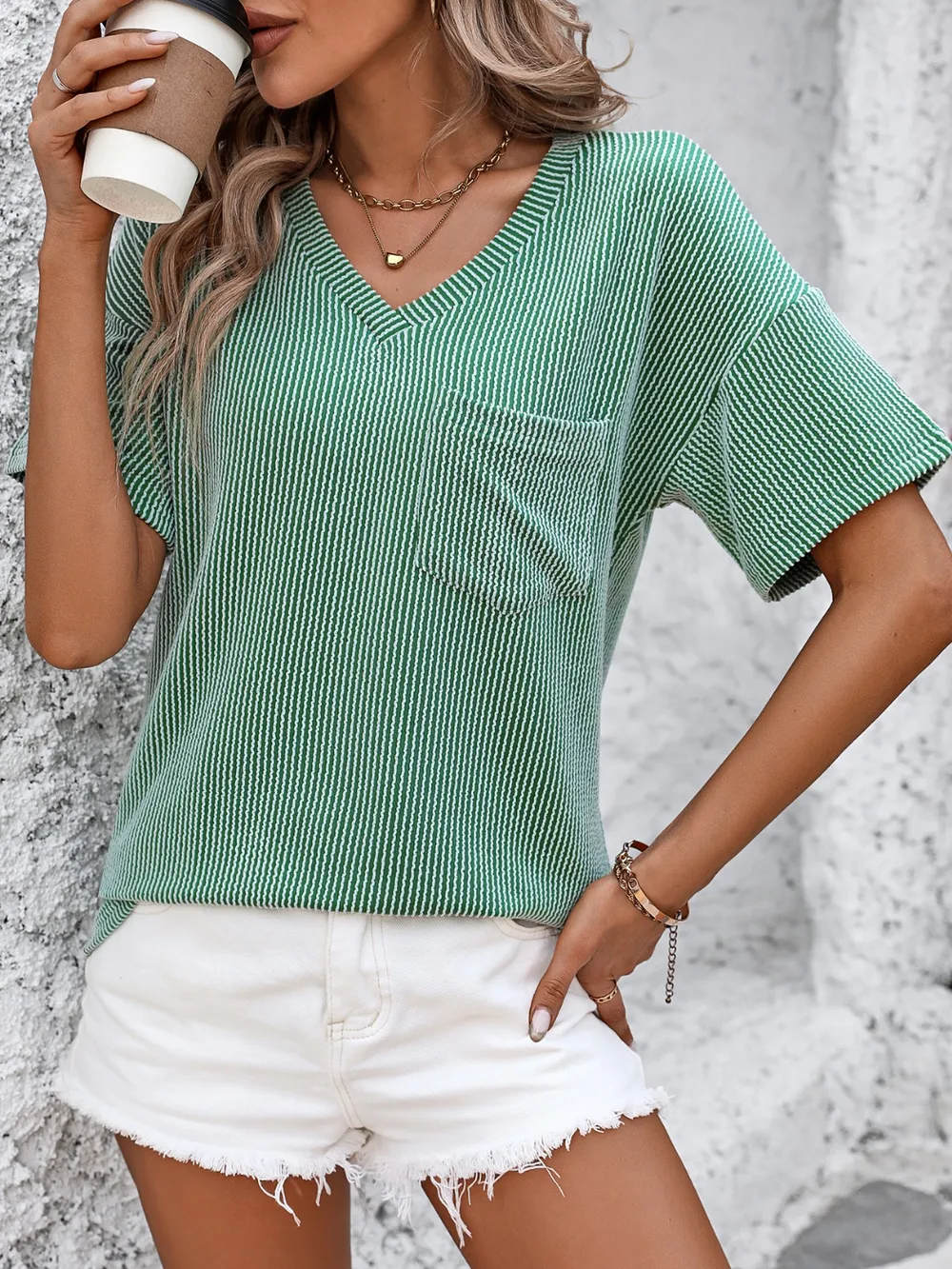 V-Neck Dropped Shoulder T-Shirt, image 13