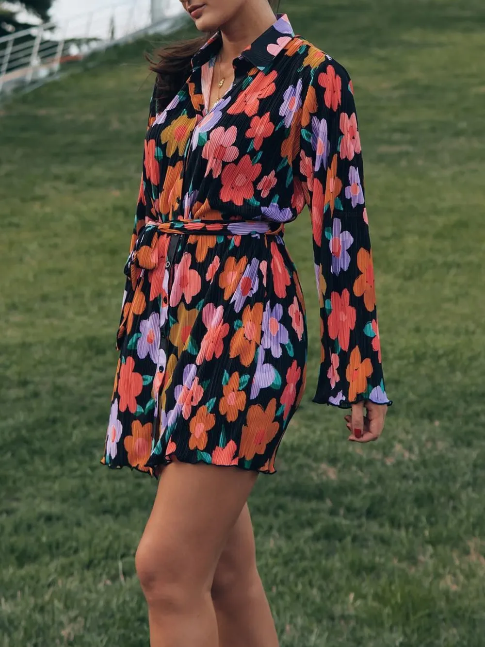 Tied Button Up Long Sleeve Dress, image 11