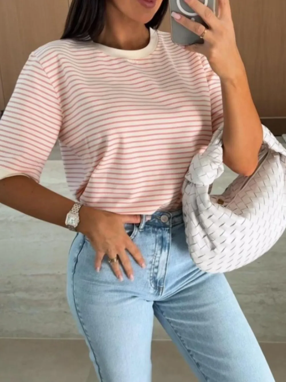 Striped Round Neck Short Sleeve T-Shirt, image 10