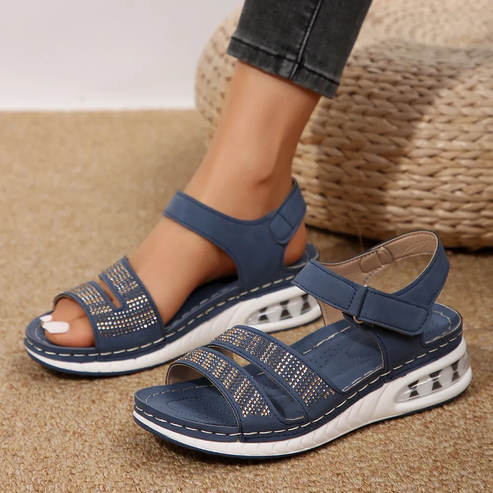 Open Toe Inlaid Rhinestone Wedge Sandals, image 3