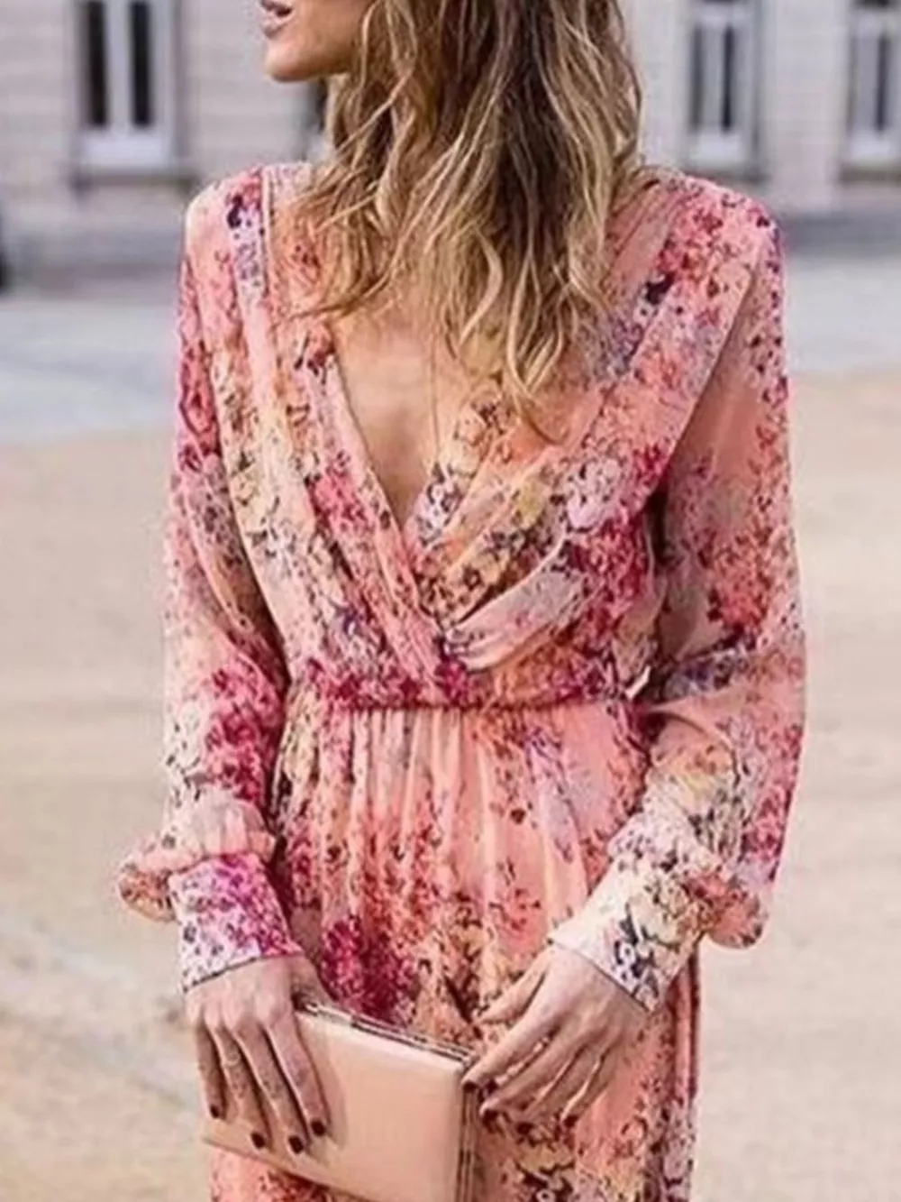 Full Size Floral Print Long Sleeve Maxi Dress Plus Size