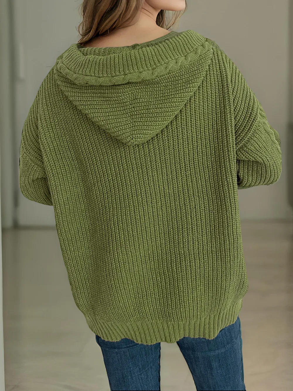 Cable-Knit Long Sleeve Hooded Cardigan, image 3