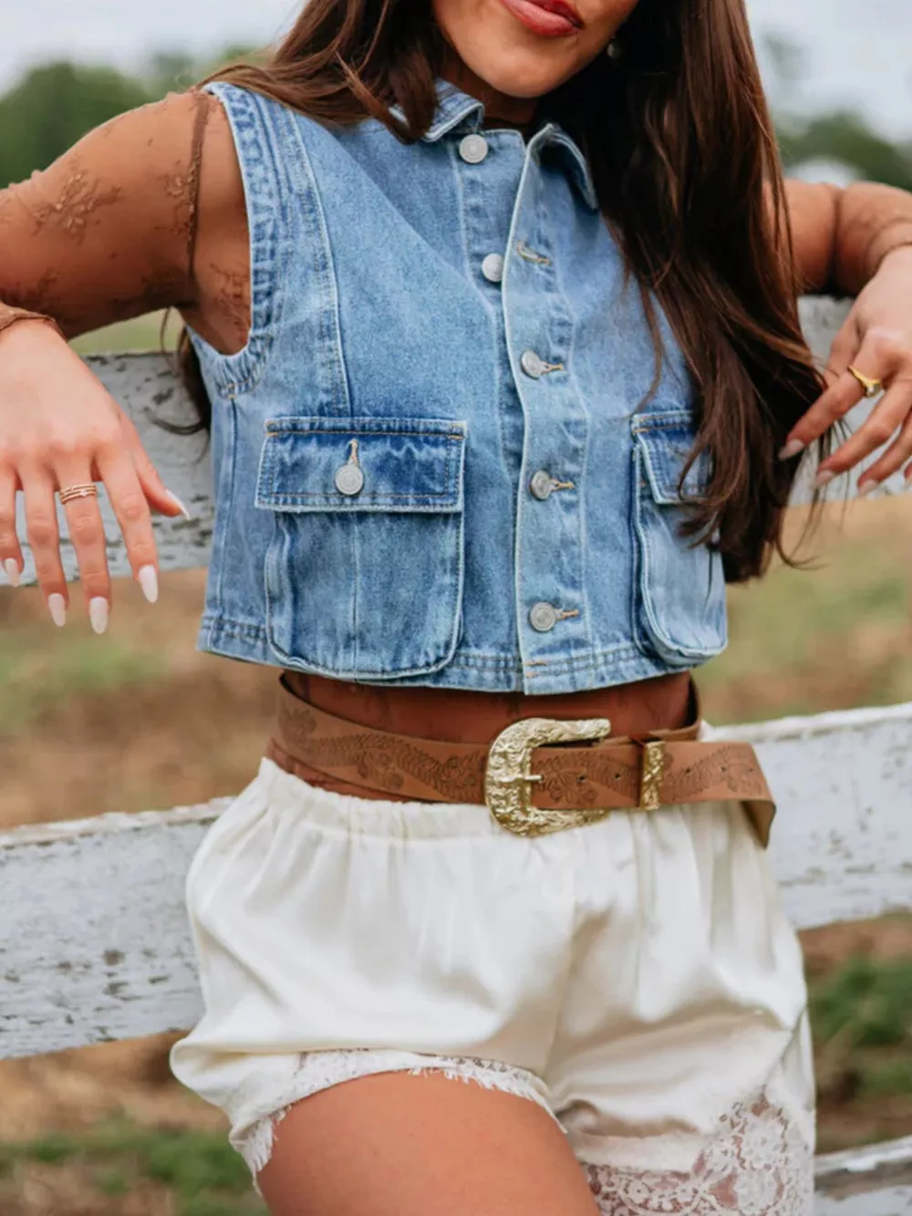 Sleeveless Cropped Denim Vest, image 2