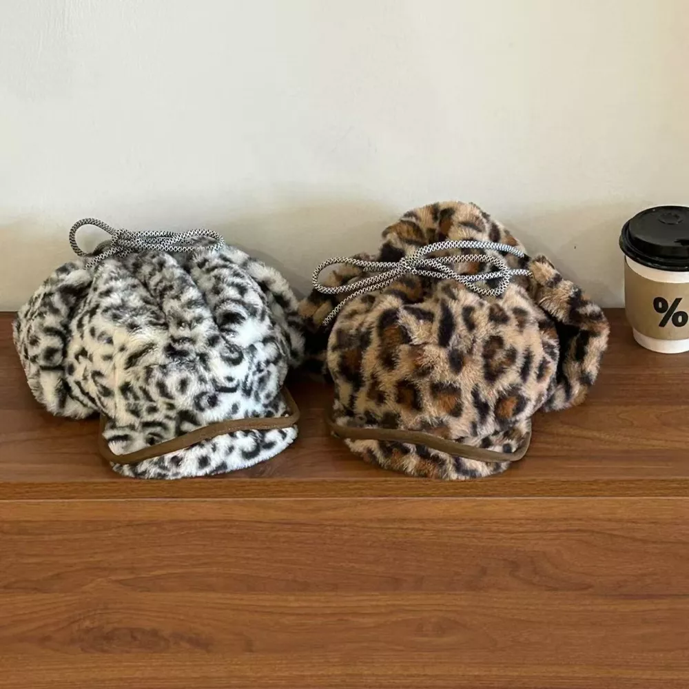 Leopard Print Faux Fur Trapper Hat, image 4