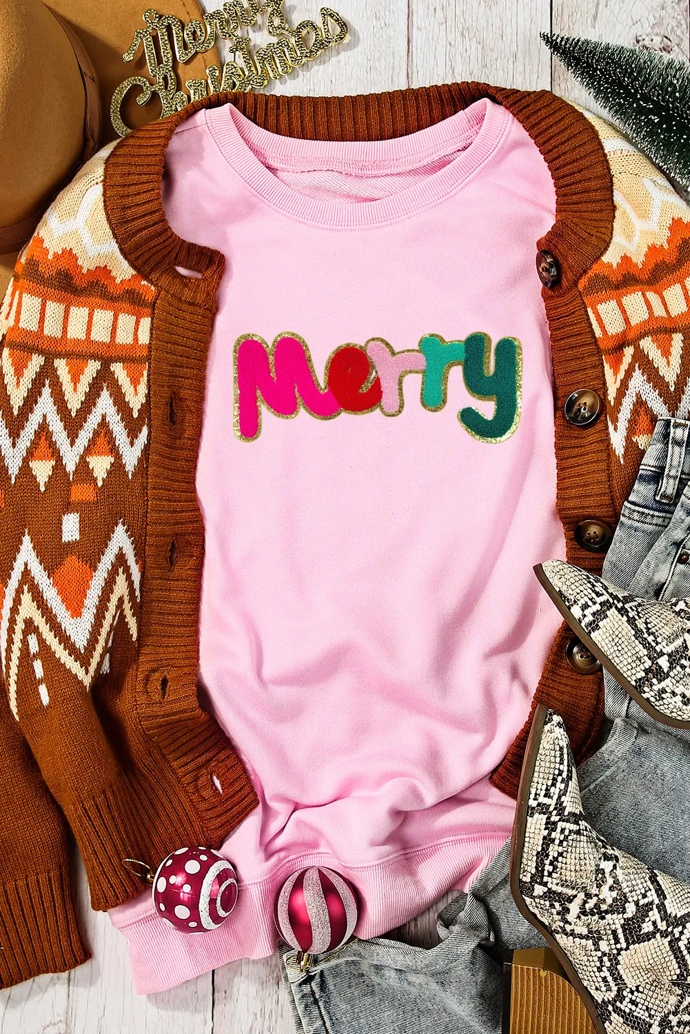 MERRY Round Neck Long Sleeve Sweatshirt, image 2