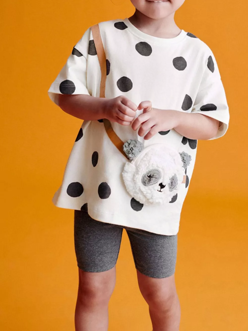 Children's Panda Plush Bag Polka Dot Outfit Set, image 3