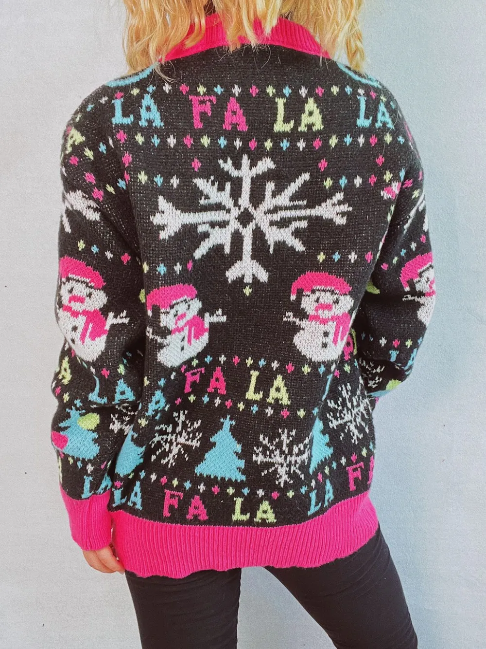 Snowman Contrast Trim Round Neck Sweater, image 2