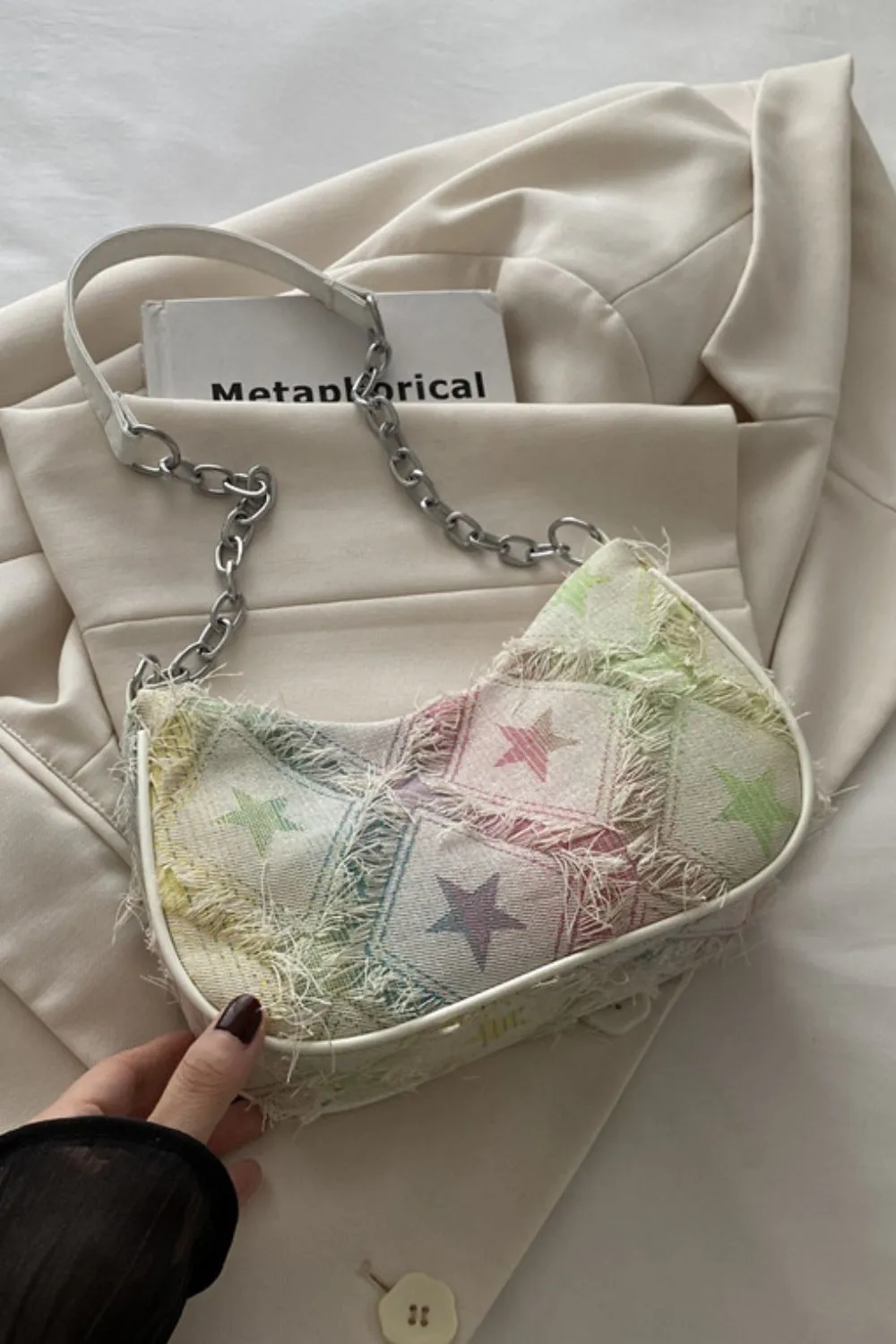 Fringe Star Print Shoulder Bag, image 4